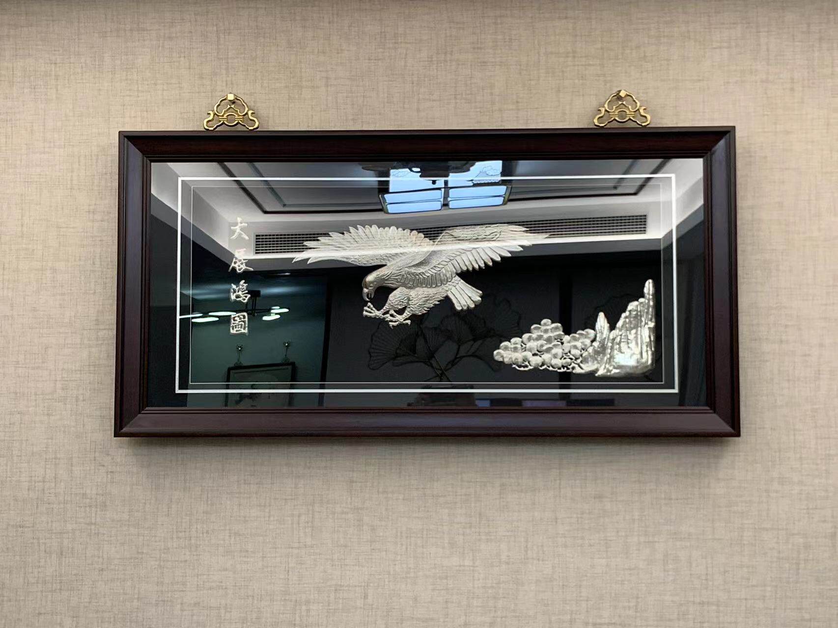 银饰装饰画 手工银画 99纯银画 大展宏图 酒店家装办公装饰工艺品