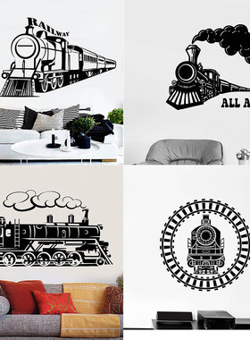 蒸汽式古董火车与铁轨贴画Train Railroad男生宿舍复古装饰贴纸