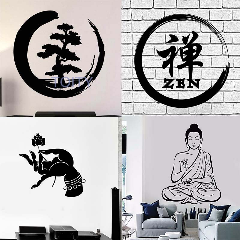 佛像enso拈花打坐瑜伽室背景墙贴