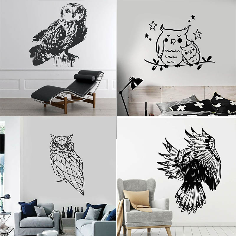 可爱猫头鹰儿童房贴纸装饰画
