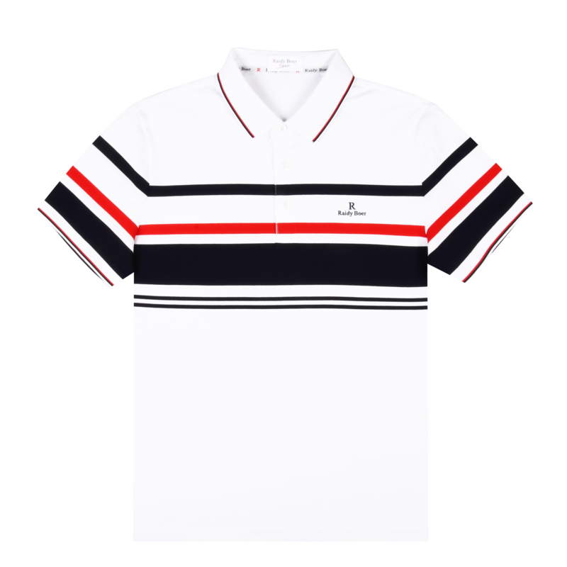 Raidy Boer/雷迪波尔男夏新条纹高频浮雕刺绣字母短袖POLO衫 7352