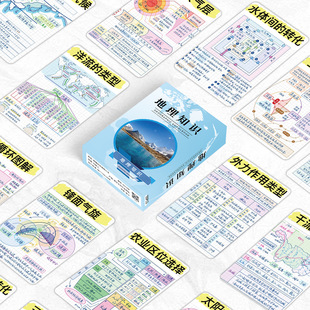 盒装55张地理知识卡片手写体学霸笔记学习知识点小卡考试点好记忆
