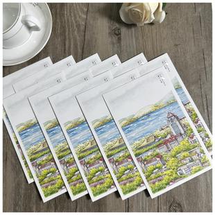 手绘中国大学明信片纪念品手画名信片10所名牌名校文创卡片10张装