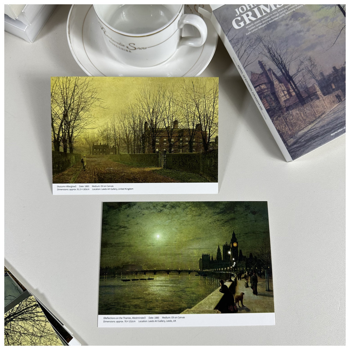 英国画家格里姆肖作品明信片维多利亚时代伦敦城市夜景月光港口