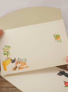 创意可爱猫咪日常信封西式简约卡片明信片收纳10个装11*16cm 包邮