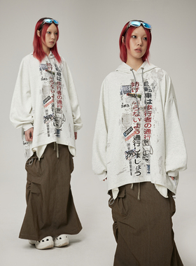 DAMAGE ASIA 涩谷街头涂鸦连帽宽松卫衣oversize男女同款unisex