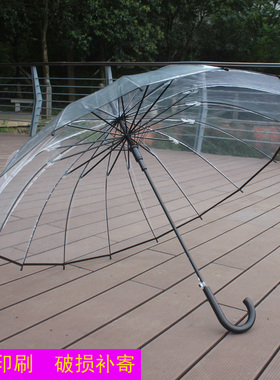 双人小清新16骨透明伞加厚透明白伞长柄自动雨伞DIY舞蹈广告道具