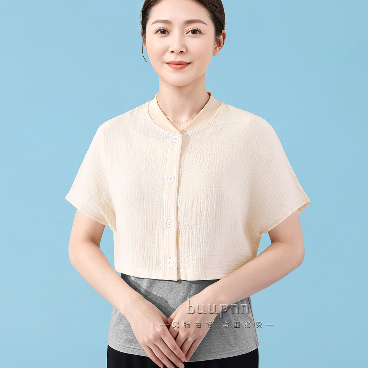 空调房外套护肩颈披肩女纯棉办公室防风有领短款开衫百搭薄