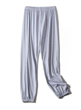 束脚睡裤女秋灰色棉收脚睡裤宽松脚松紧口带家居裤白色