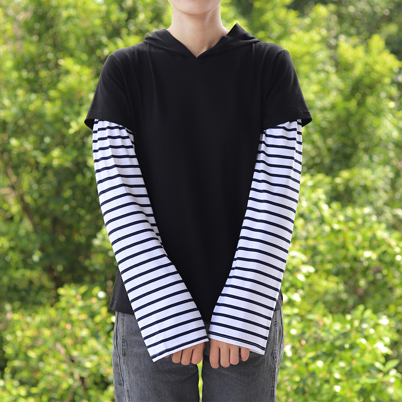 莫代尔条纹防晒加长袖套女宽松遮阳叠穿手臂护袖男骑车护臂套薄