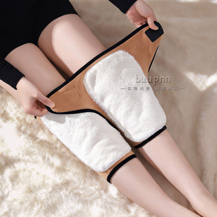 加绒加厚仿兔毛护膝保暖老寒腿外穿魔术贴方便穿脱不下滑