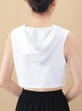 短款无袖套头连帽衫女带帽内搭白色薄款