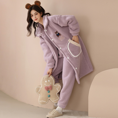 珊瑚绒睡衣女加睡裤套装