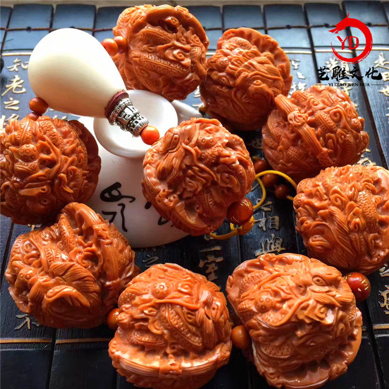 核桃雕刻 文玩核桃雕刻二龙手持 纯手工精选白狮子头原料