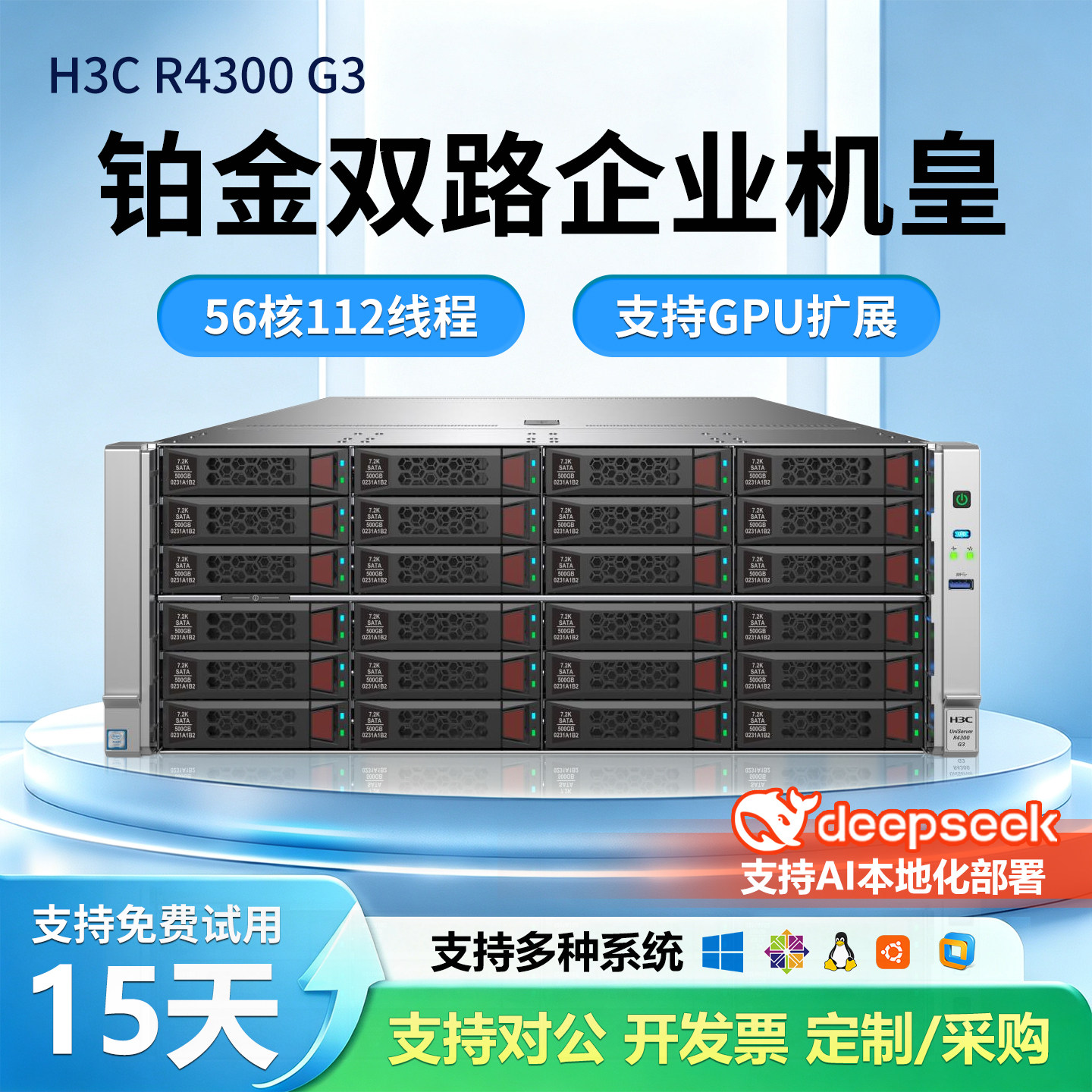 H3C R4300 G3双路4U台式电脑服务器主机36盘大容量网络存储NAS