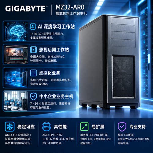 技嘉MZ32塔式机箱单路企业级AMD7K62高性能算力工作站主机DIY整机