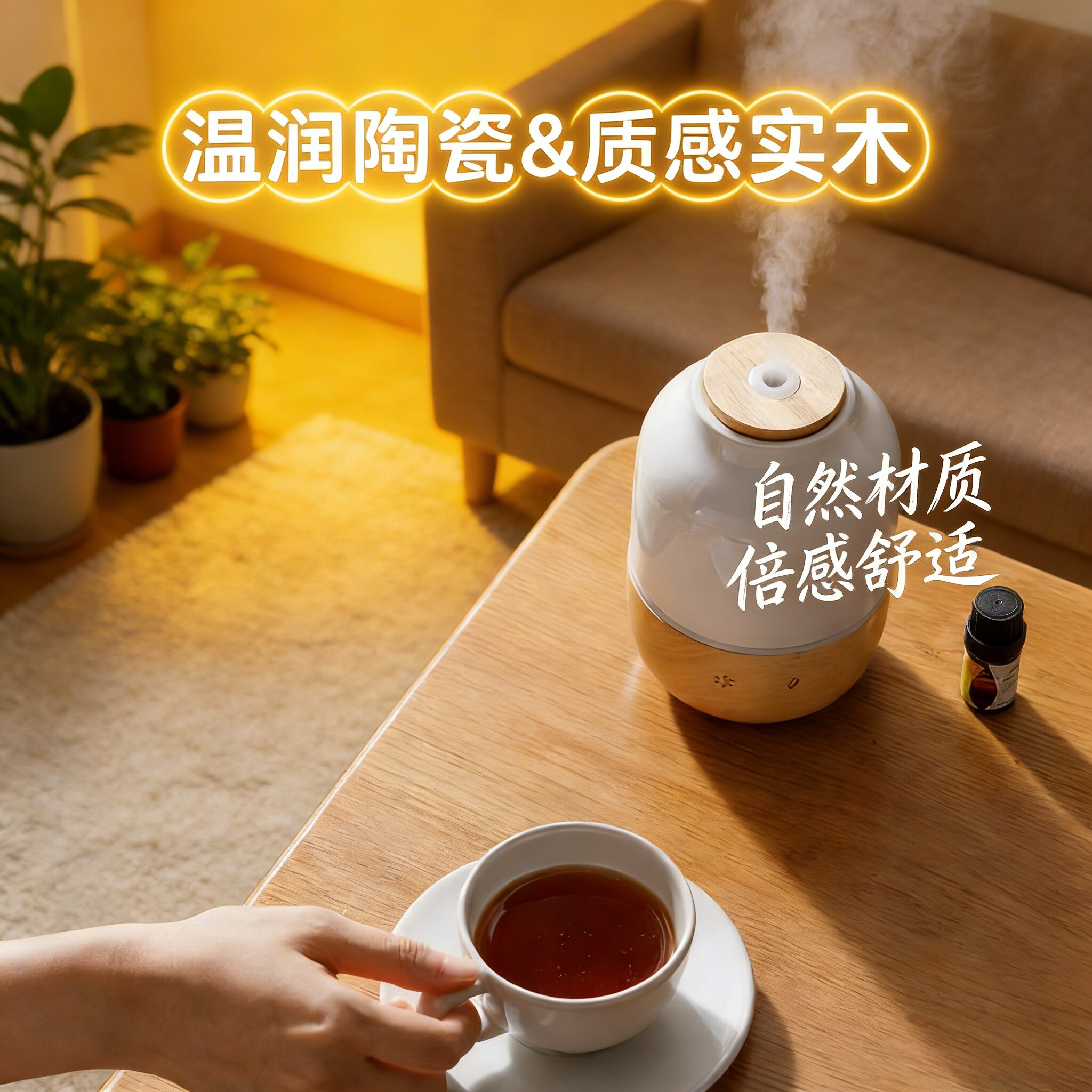 跨境陶瓷木纹香薰机自动喷香机超声波加湿器家用静音香氛机智能