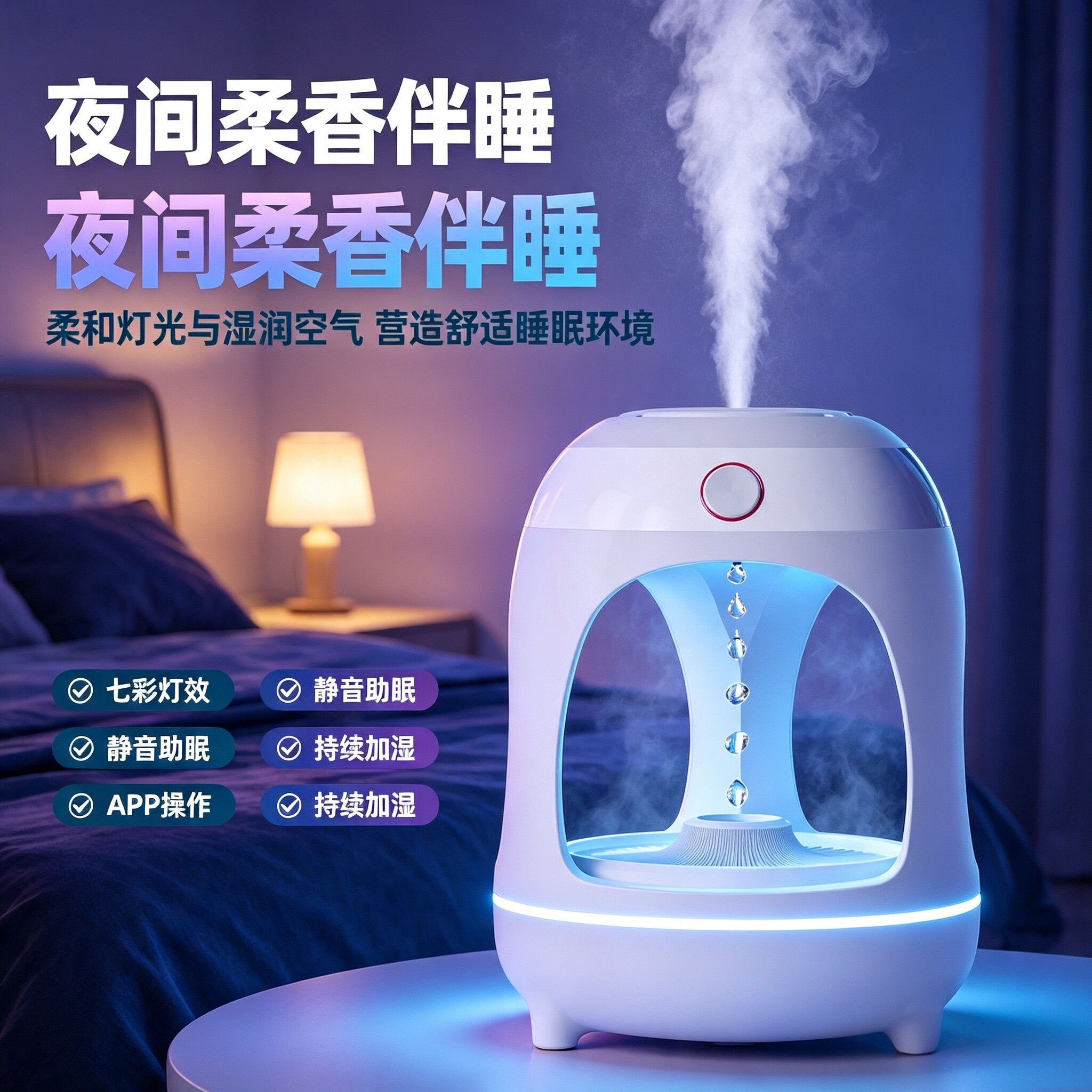 反重力加湿器香薰七彩灯大雾静音