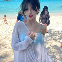 海边沙滩比基尼泳衣罩衫女款可下水泡温泉游泳外搭网纱薄款防晒衣
