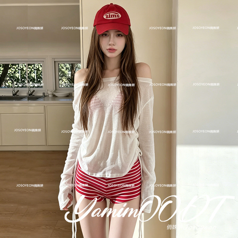 夏季纯欲风性感泳衣女分体三件套长袖罩衫显瘦海边度假泡温泉泳装