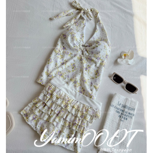 比基尼高级感纯欲风碎花性感小胸甜美显瘦遮肉海边度假分体泳衣女