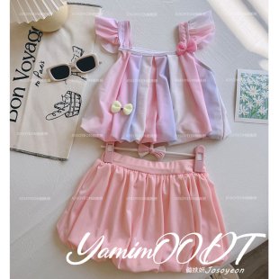 吊带背心可爱公主泳装 儿童泳衣女宝宝洋气甜美女孩新款 两件套时尚