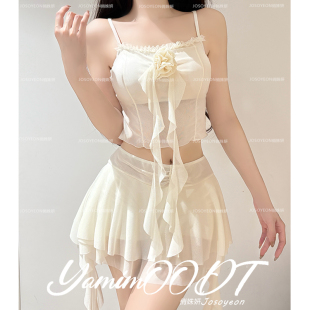 分体泳衣女2026新款 网纱荷叶边甜美网红海边度假风温泉吊带两件套