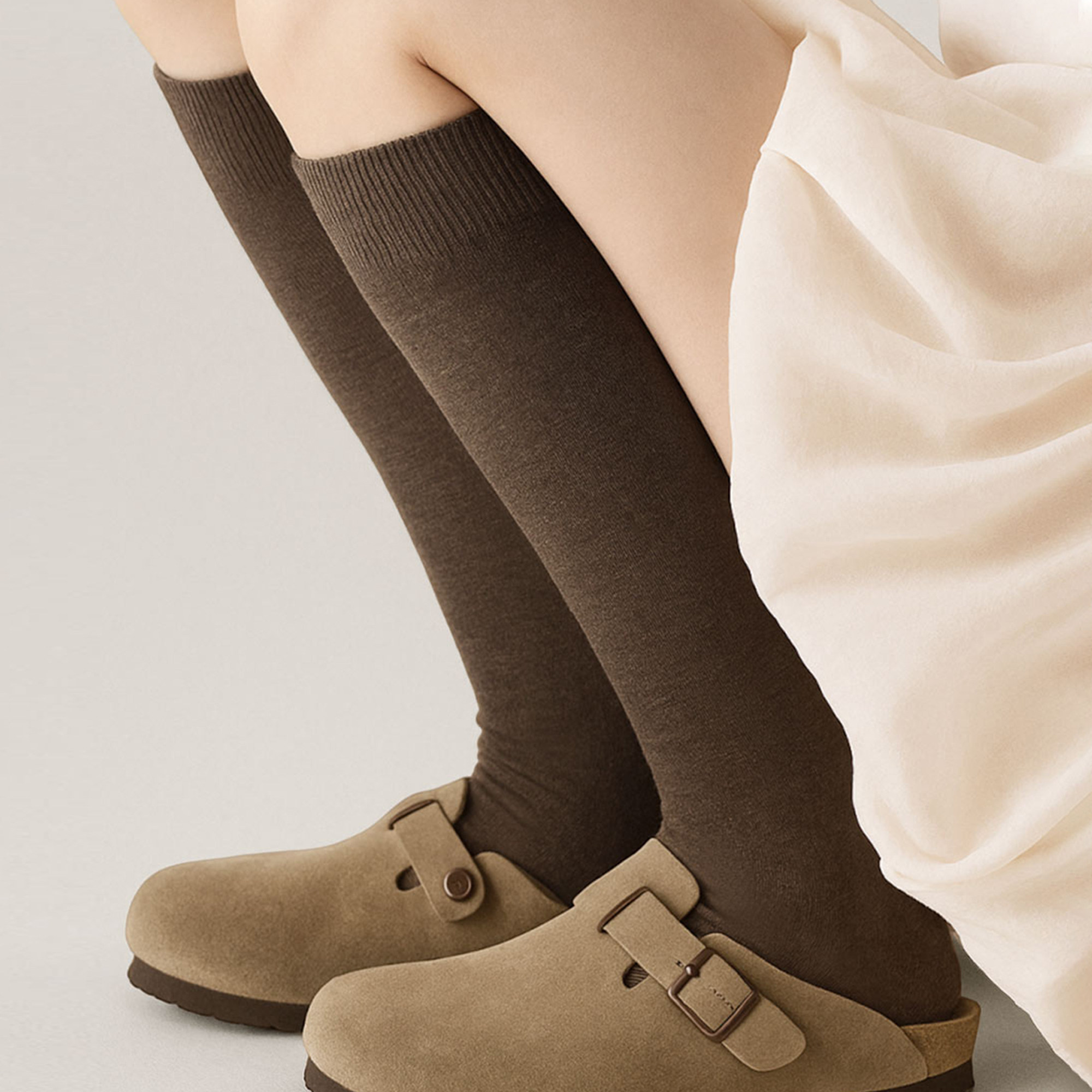咖色小腿袜子女款秋冬季2025新款美拉德长筒袜瘦腿压力袜配勃肯鞋,女士内衣/男士内衣/家居服,长筒袜,淘宝优惠券,粉丝福利购,淘宝优惠卷