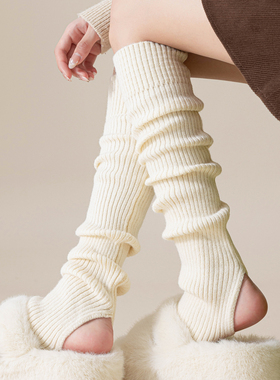 踩脚堆堆袜套女秋冬新款白色小腿袜子保暖加厚针织腿套配雪地靴