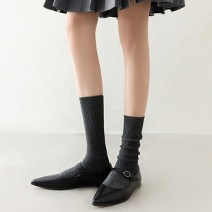 堆堆袜女修饰腿型秋天薄款灰色纯棉中筒袜子配裙子长筒配小皮鞋的