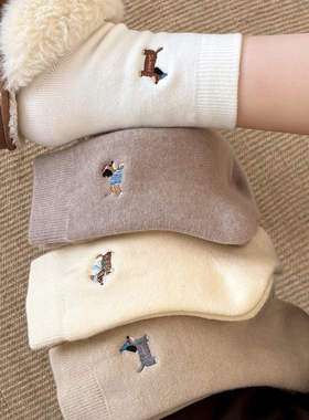 羊毛袜子女款中筒袜秋冬季白色可爱厚袜子2025新款加厚冬天睡觉袜