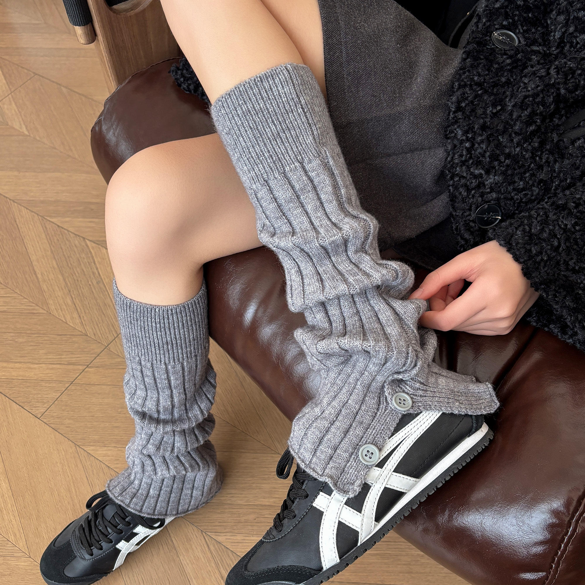 纽扣针织袜套袜子女灰色小腿袜秋冬格雷系搭勃肯鞋开叉堆堆袜腿套,女士内衣/男士内衣/家居服,长筒袜,淘宝优惠券,粉丝福利购,淘宝优惠卷