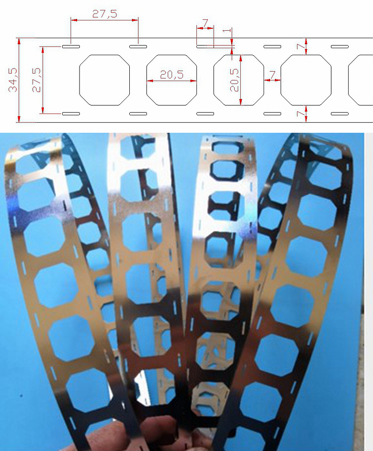 26650支架款锂电池冲孔镍带0.15*34.5*27.5MM镍片2并联镀镍钢带