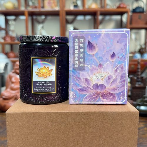 菩提手工艺品无量雨宝富贵满愿紫色能量无烟香薰财王蜡烛财王灯！