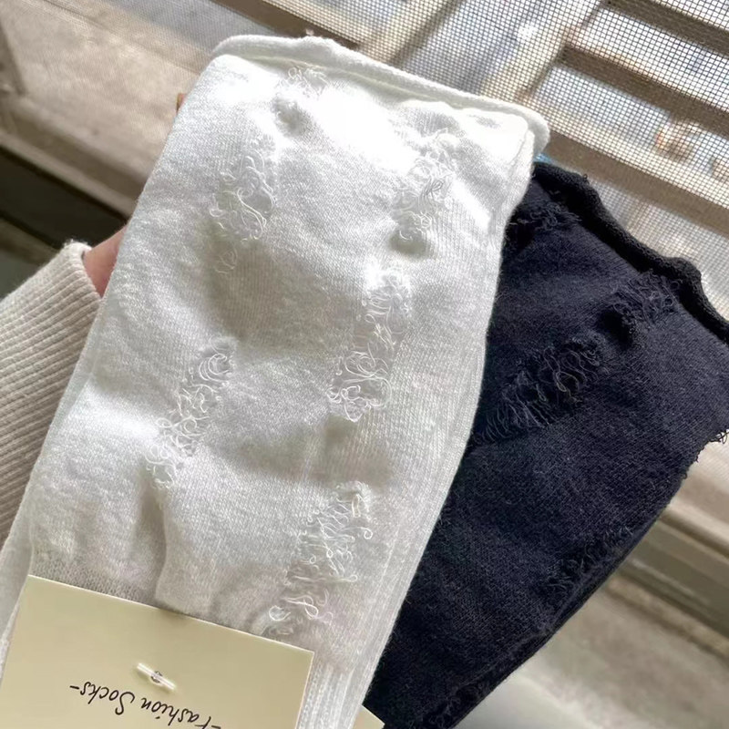 2双装 破破黑色白色微卷边乞丐潮款