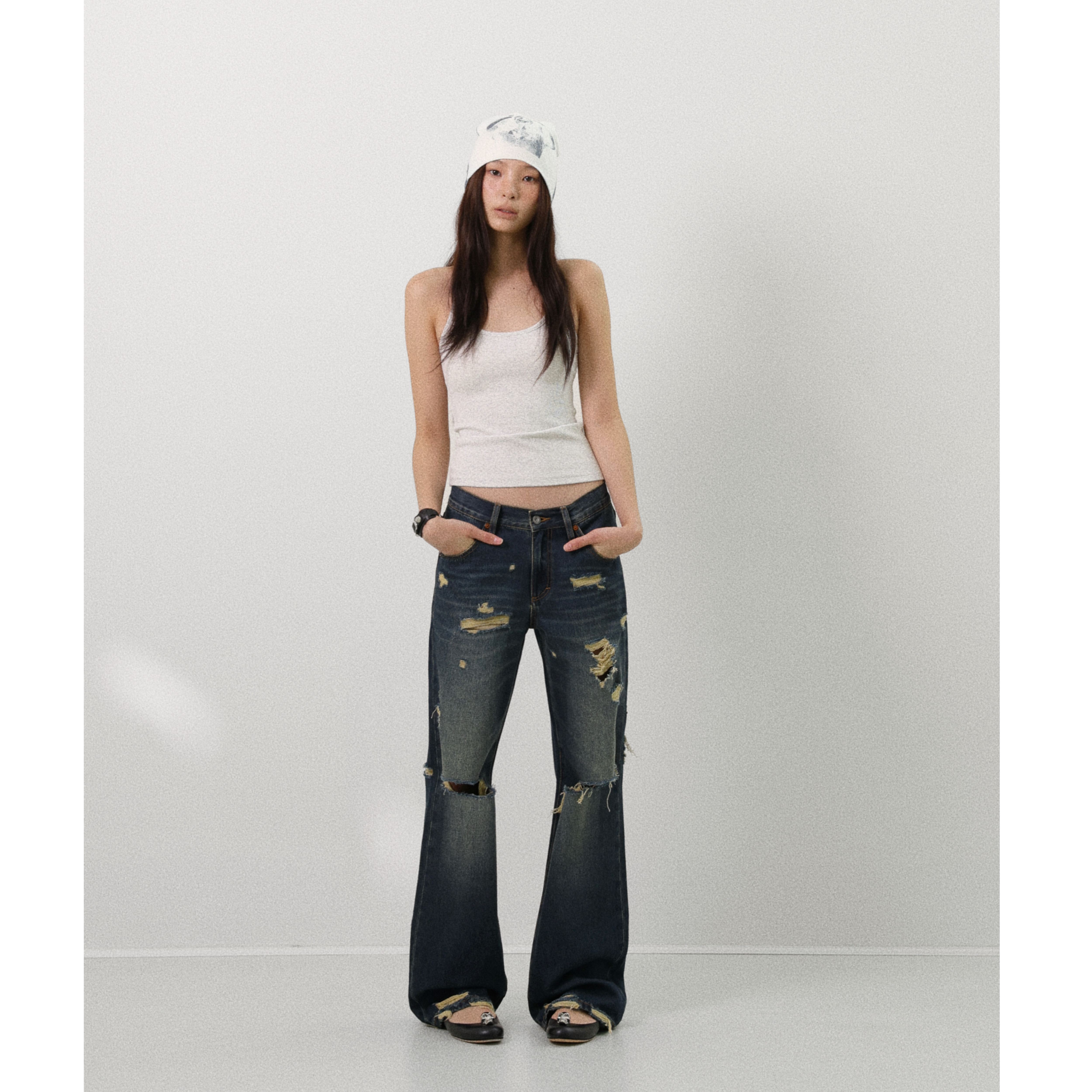 FOT2026夏LAST EXIT DENIM cone重磅面料破洞手工水洗套色牛仔裤