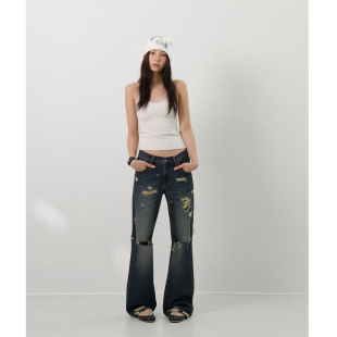 FOT2026夏LAST EXIT DENIM cone重磅面料破洞手工水洗套色牛仔裤