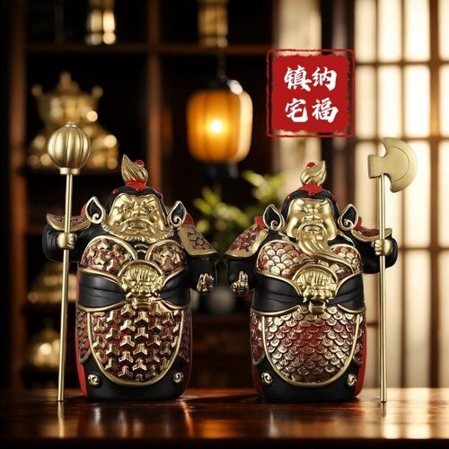 创意门神摆件护宅哼哈二将新中式家居装饰品客厅玄关电视柜书房
