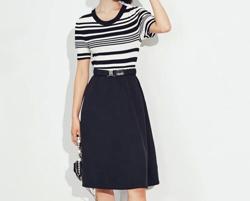 包邮仿佛正品商场同款夏季条纹气质修身假两件连衣裙FF01512W0