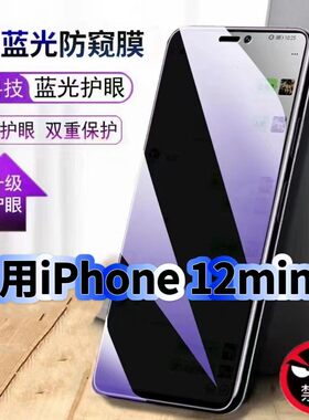 适用iPhone12mini防偷窥护眼蓝光钢化膜苹果12黑边手机膜防偷看隐私ProMax防窥膜5G全屏防摔保护高清玻璃贴膜