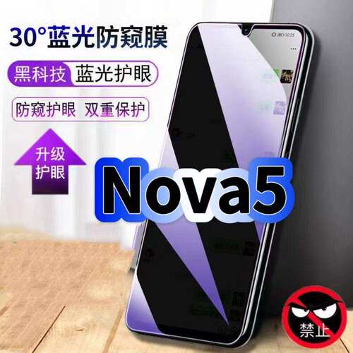 适用华为Nova5防偷窥护眼蓝光钢化膜SEA-AL00黑边手机膜防偷看隐私nova5Pro防窥膜5G全屏防摔爆保护高清贴膜