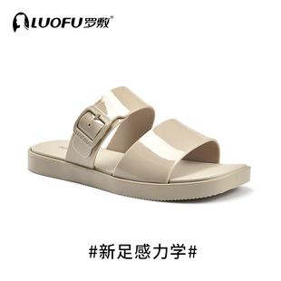 夏百搭平底简约时尚 LUOFU罗敷拖鞋 方扣防滑女士罗马沙滩凉拖外穿