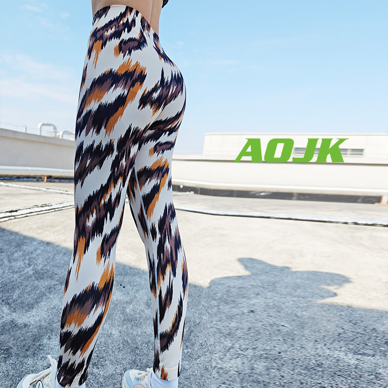 秋冬印花瑜伽裤女健身服运动跑步长裤强压紧身显臀外穿裤子蜜桃臀