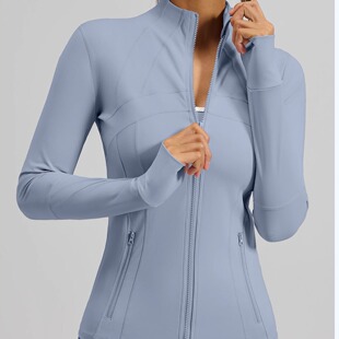 运动外套女拼接立领遮肉口袋显瘦健身瑜伽上衣带拇指扣舒适无束缚