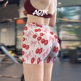 水果印花瑜伽裤运动健身短裤三分裤高腰提臀短裤跑步短裤紧身性感