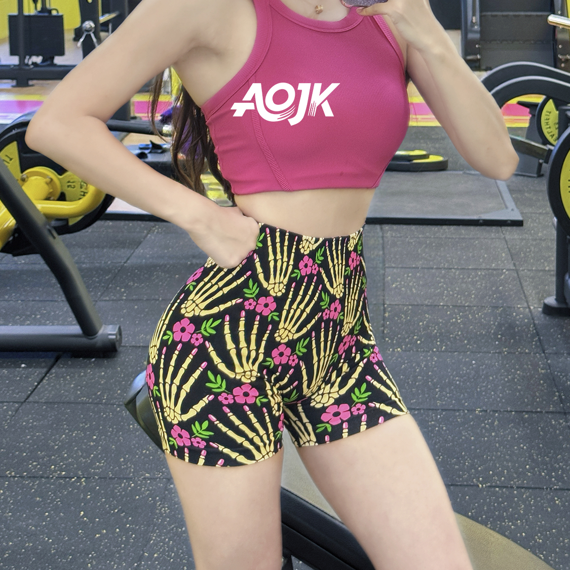夏季新款女高腰显瘦热辣紧身短裤三分运动短裤瑜伽短裤印花外穿