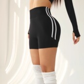 普拉提运动短裤 拼色速干瑜伽短裤 女高腰显瘦健身三分裤