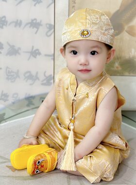 夏季抓周礼服生日周岁宴中式套装