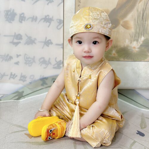 夏季抓周礼服生日周岁宴中式套装
