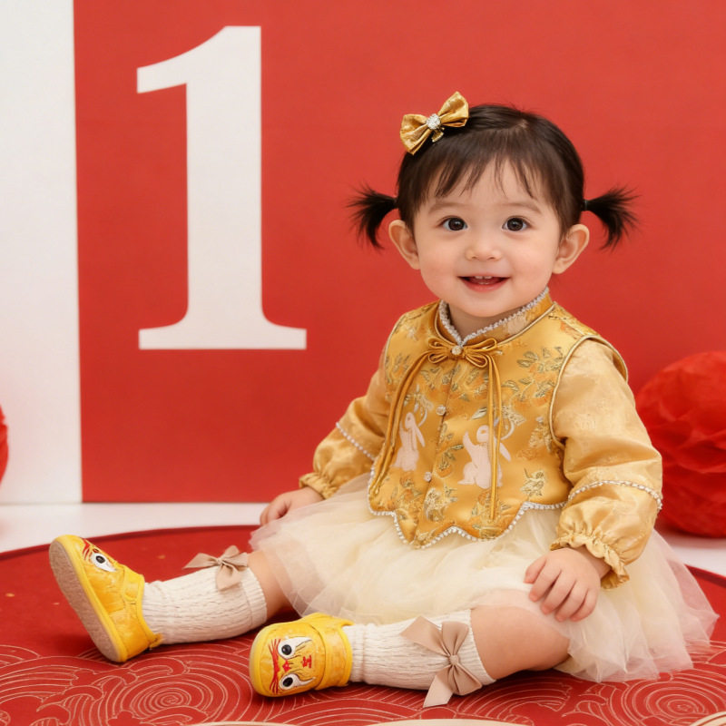 儿童汉服女春季新款周岁女宝宝礼服裙生日宴公主裙中式国风礼服裙
